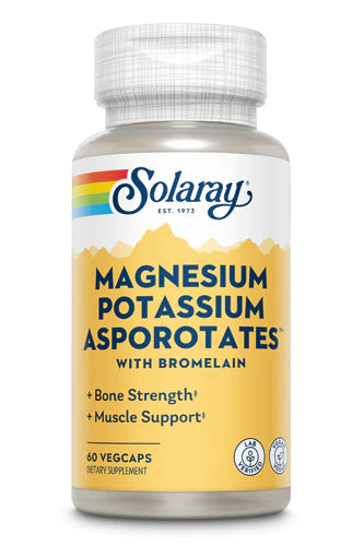 Solaray Magnesium and Potassium Asporotates w/Bromelain, Healthy Electrolyte, Muscle, Heart &amp; Cellular Support, 60 VegCaps