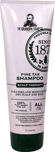 The Grandpa Soap Company Pine Tar Shampoo - Cleanses and Moisturizes Dry Scalp, With Pine Tar and Tea Tree Oil, All Hair Types, Vegan, Sulfates and Parabens Free, 8 Fl Oz