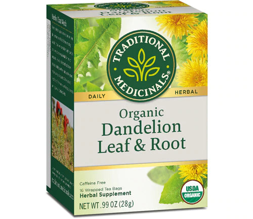 Traditional Medicinals Organic Dandelion Leaf &amp; Root Herbal Tea (Pack of 1), Supports Kidney Function and Healthy Digestion, 16 Tea Bags Total
