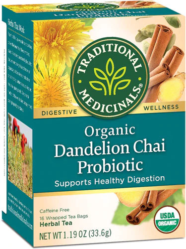Traditional Medicinals Organic Dandelion Chai Probiotic Tea, 16 Tea Bags