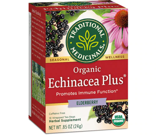 Traditional Medicinals Organic Echinacea Plus Elderberry Herbal Tea, Promotes Immune Function, (Pack of 1) - 16 Tea Bags