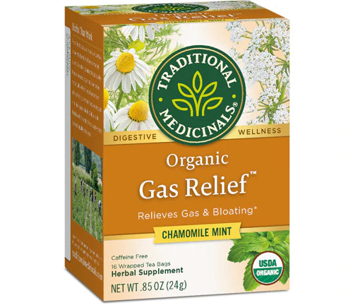 Traditional Medicinals Tea, Organic Gas Relief, Relieves Gas &amp; Bloating, Chamomile Mint, 16 Tea Bags
