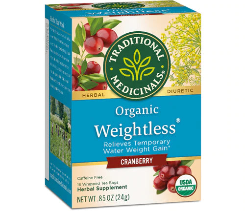 Traditional Medicinals Organic Weightless Cranberry Herbal Tea, Relieves Temporary Water Weight Gain, (Pack of 1) - 16 Tea Bags