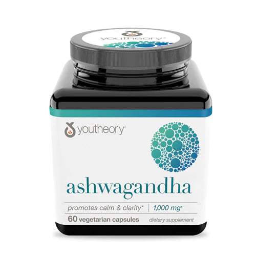 Youtheory Ashwagandha - 1,000 mg - Stress Support Supplement - Cortisol Support Supplement - Gluten, Dairy &amp; Soy Free - 60 Vegetarian Capsules