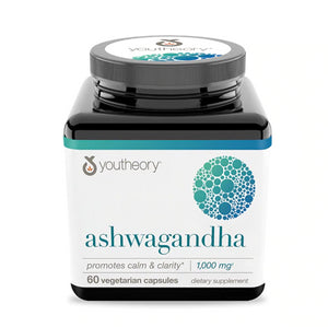 Youtheory Ashwagandha - 1,000 mg - Stress Support Supplement - Cortisol Support Supplement - Gluten, Dairy & Soy Free - 60 Vegetarian Capsules
