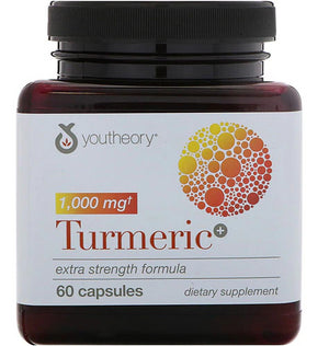 Youtheory Turmeric Extra Strength - 1,000 mg Turmeric Supplement - with 10 mg Black Pepper - Curcumin Joint Support* - Soy, Dairy & Gluten Free - 60 Vegetarian Capsules