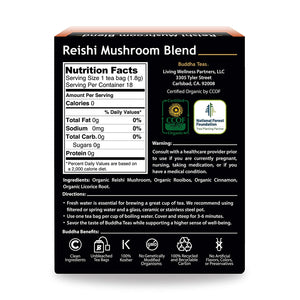Buddha Teas Organic Reishi Mushroom Blend - OU Kosher, USDA Organic, CCOF Organic, 18 Bleach-Free Tea Bag