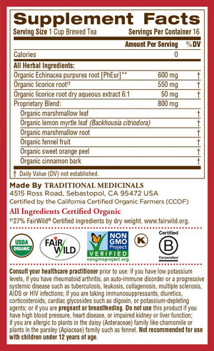 Traditional Medicinals Organic Throat Coat® Herbal Tea Lemon Echinacea, 16 Tea Bags