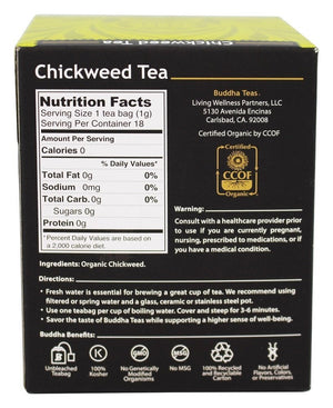 Buddha Teas Organic Chickweed Tea - OU Kosher, USDA Organic, CCOF Organic, 18 Bleach-Free Tea Bags