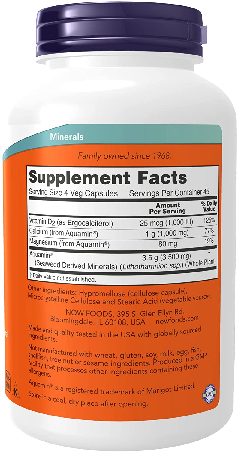 NOW Supplements, Red Mineral Algae Plus Vitamin D-2, Joint Health*, 180 Veg Capsules