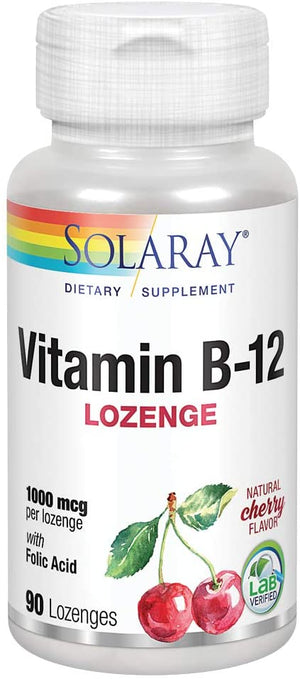 Solaray Vitamin B-12 Cherry, 1000 mcg, 90 Lozenges
