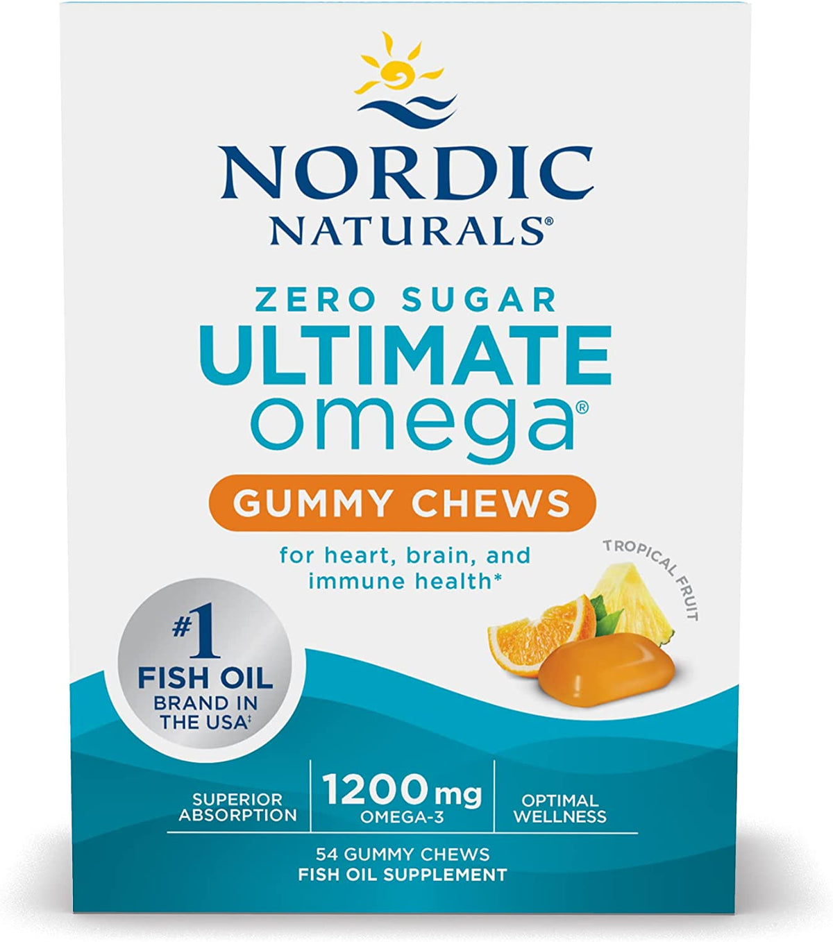 Nordic Naturals Zero Sugar Ultimate Omega Gummy Chews, Tropical Fruit - 54 Gummy Chews - Support for a Healthy Heart, Brain, &amp; Immunity - Non-GMO - Vegetarian - 27 Servings