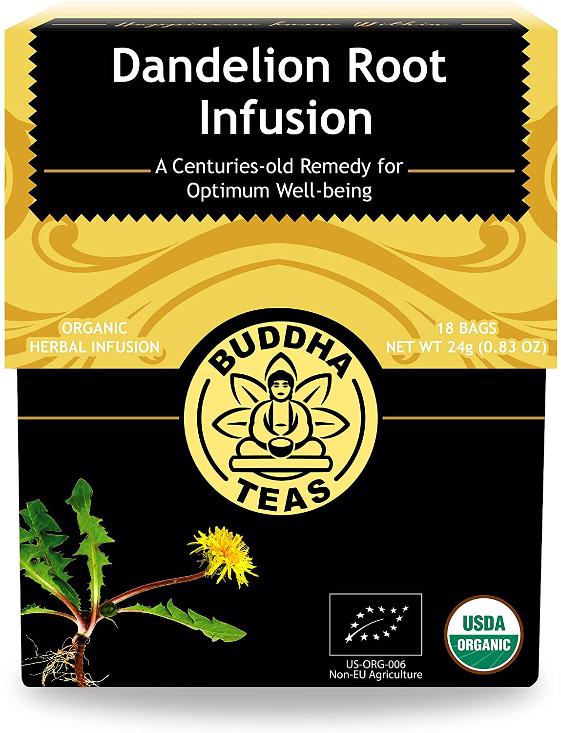 Buddha Teas Organic Dandelion Root Tea - OU Kosher, USDA Organic, CCOF Organic, 18 Bleach-Free Tea Bags