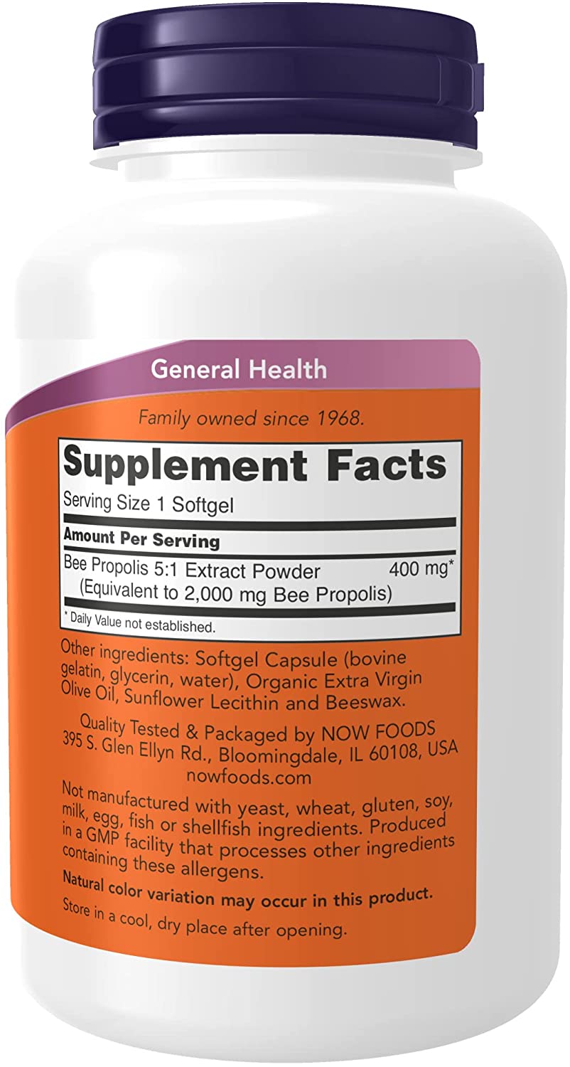 NOW Supplements, Propolis 2,000 (Bee Propolis), 5:1 Extract, Natural Bee Product, 90 Softgels