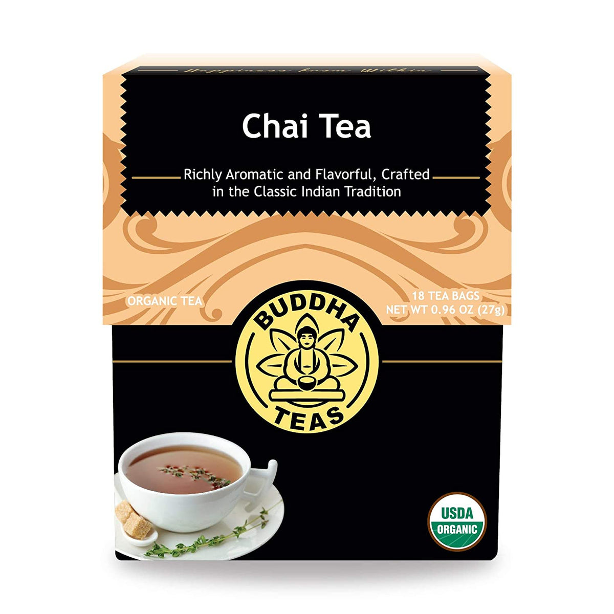 Buddha Teas Organic Chai - OU Kosher, USDA Organic, CCOF Organic, 18 Bleach-Free Tea Bag