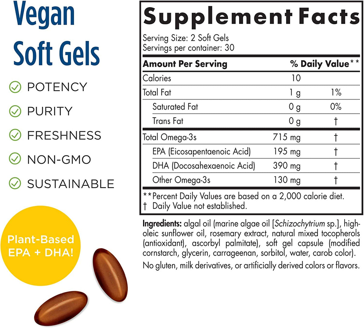 Nordic Naturals Algae Omega - 60 Soft Gels - 715 mg Omega-3 - Certified Vegan Algae Oil - Plant-Based EPA &amp; DHA - Heart, Eye, Immune &amp; Brain Health - Non-GMO - 30 Servings