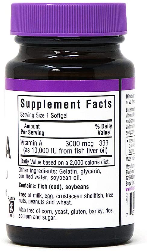 Vitamin A 10,000 IU from Deep Sea, Cold Water, Fish Oil - For Eye Health &amp; Immune Function* - Gluten Free - Dairy Free - Molecularly Distilled - 100 Softgels - 100 Servings