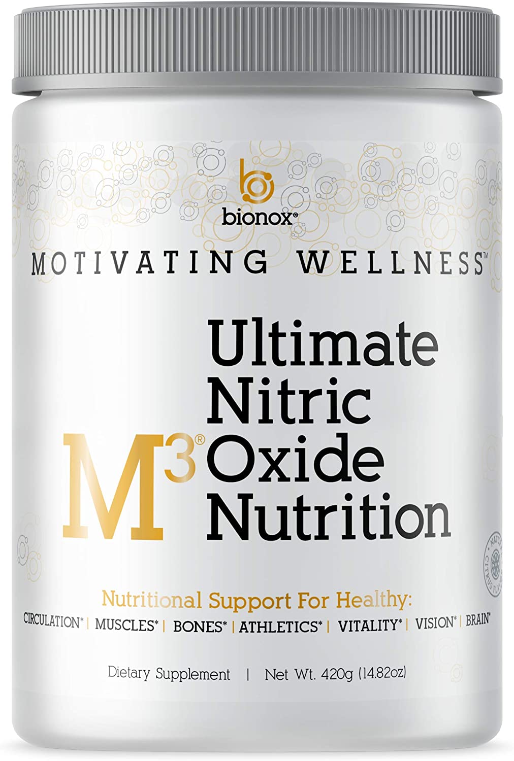 Bionox M3 Nitric Oxide Supplement Extra Strength Extended Release Formula, All Day Boost, Natural Citrus Flavor, Heart, Brain, Circulation, Doctor Made US Made, Arginine AKG, Citrulline &amp; More 30 Days