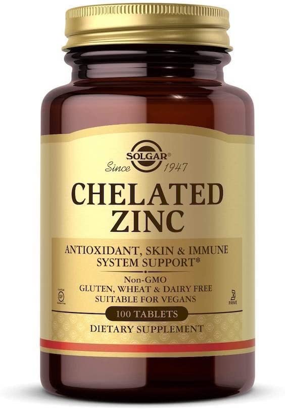Solgar Chelated Zinc, 100 Tablets - Zinc for Healthy Skin - Supports Cell Growth &amp; DNA Formation - Exerts Antioxidant Activity - Supports A Healthy Immune System - Non GMO, Gluten Free - 100 Servings