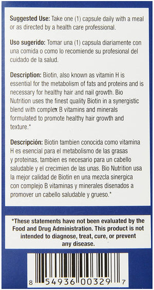 BIONUTRITION Healthy Hair w/ Biotin 10,000+ 60vcaps