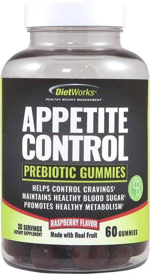 DietWorks Appetite Control Gummies, Suppressant for Weight Loss, Feel Fuller Faster, Raspberry Flavor, Black and Green, 60 Count