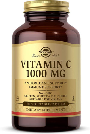 Solgar Vitamin C 1000 mg, 100 Vegetable Capsules - Antioxidant & Immune Support - Overall Health - Healthy Skin & Joints - Bioflavonoids Supple