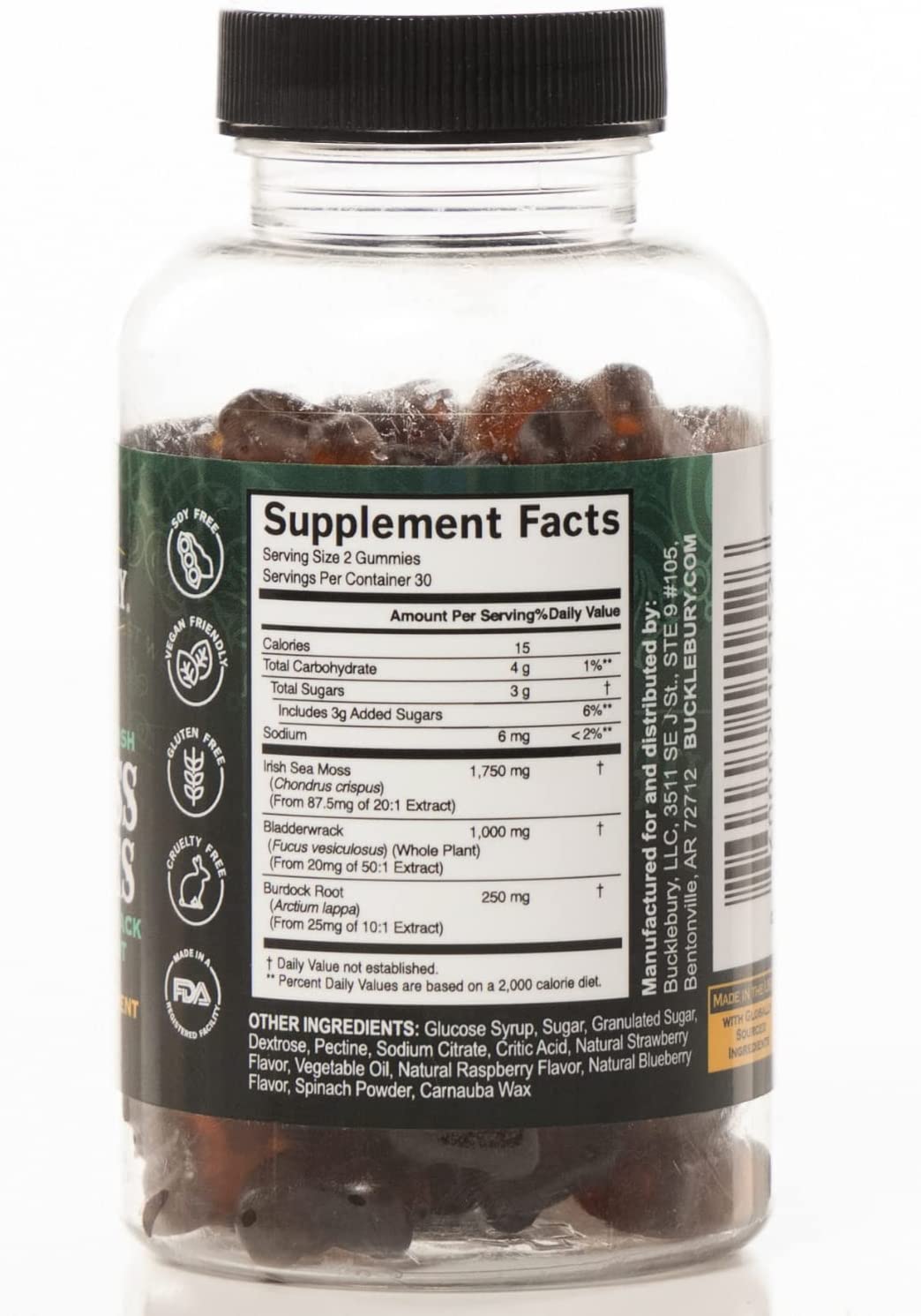 Wild Crafted Irish Sea Moss Gummies with Bladderwrack &amp; Burdock Root - Chewable Natural Multivitamin Vegan Gummies for Immune, Thyroid, Digestive, and Gut Support - 60 Gummies