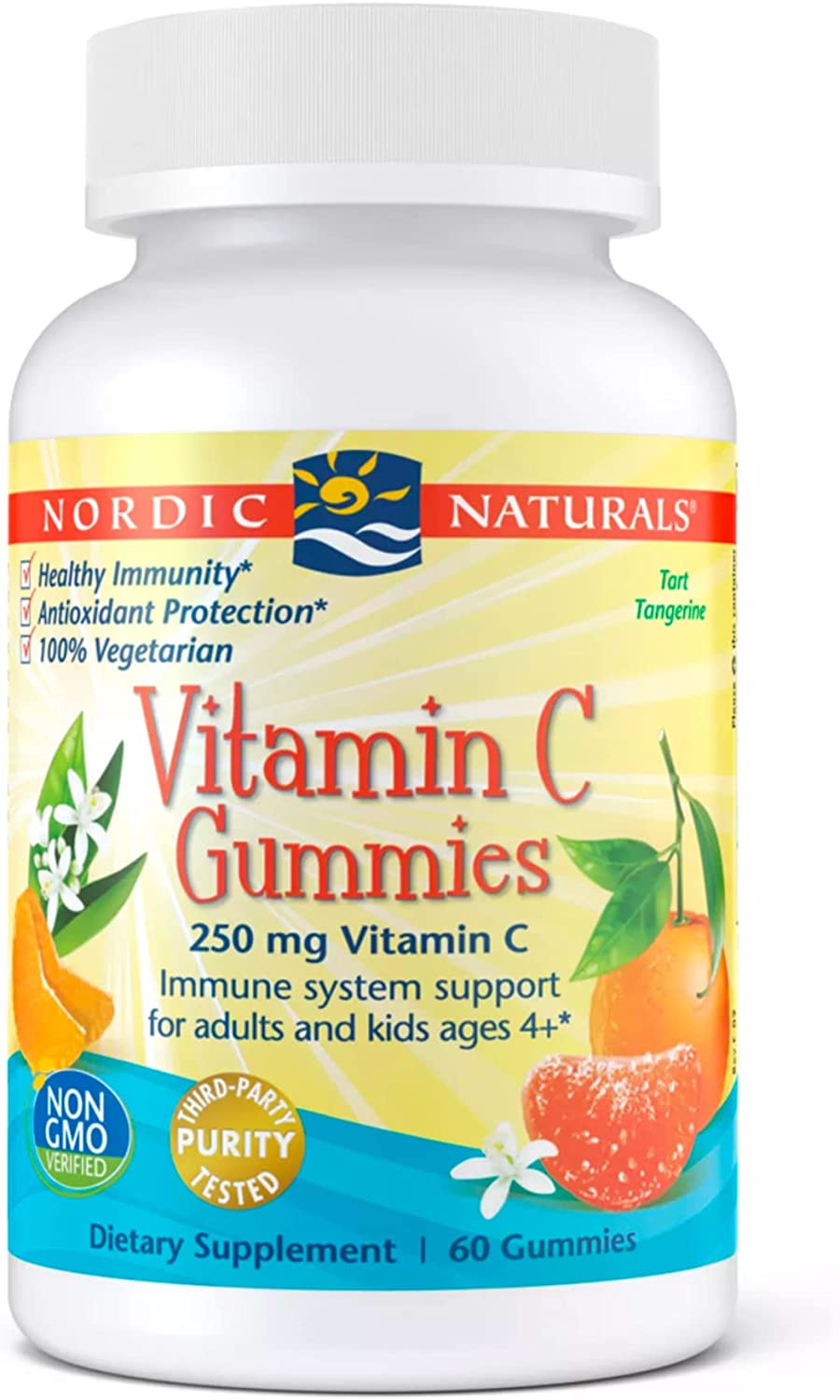 Nordic Naturals Vitamin C Gummies, Tart Tangerine - 60 Gummies - 250 mg Vitamin C - Immune Support, Antioxidant Protection, Child Growth &amp; Development - Non-GMO, Vegan - 30 Servings