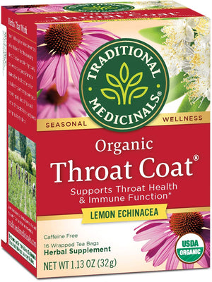 Traditional Medicinals Organic Throat Coat® Herbal Tea Lemon Echinacea, 16 Tea Bags