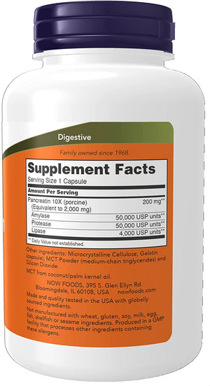 NOW Supplements, Pancreatin 2000 with naturally occurring Protease (Protein Digesting), Amylase (Carbohydrate Digesting), and Lipase (Fat Digesting) Enzymes, 250 Capsules