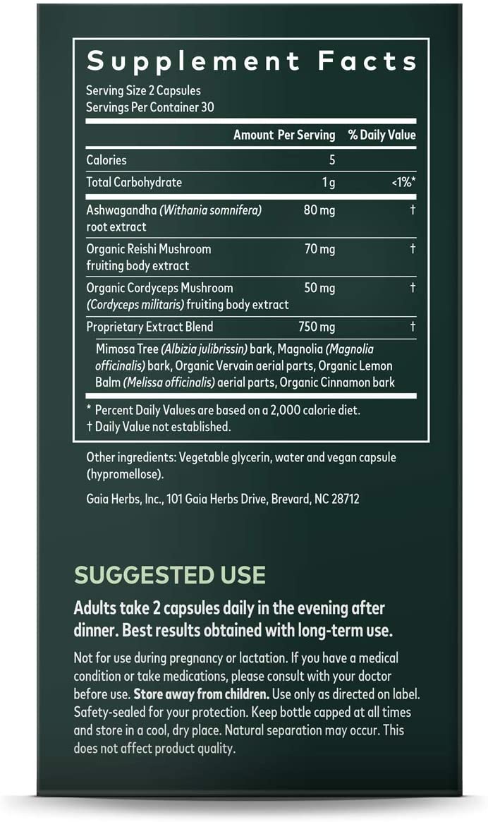 Gaia Herbs Adrenal Health Nightly Restore - Herbal Supplement with Ashwagandha, Magnolia Bark, Cordyceps, Lemon Balm, and More - 60 Vegan Liquid Phyto-Capsules