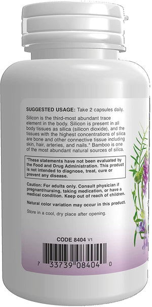 NOW Solutions, Bamboo Silica Beauty, Support for Hair, Skin & Nails, Standardized to 70% Silica, 90 Veg Capsules