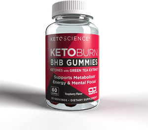 KETO SCIENCE Burn Gummies, Supports Healthy Weight Loss, Enhances Energy & Focus, Ketogenic Fat Burner, 0 Added Sugar, BHB Salts, Delicious Natural Berry Flavor, 60 Count