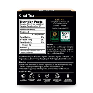 Buddha Teas Organic Chai - OU Kosher, USDA Organic, CCOF Organic, 18 Bleach-Free Tea Bag