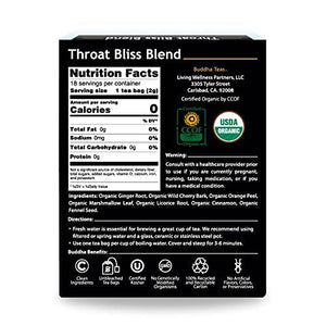 Buddha Teas Organic Throat Bliss Blend - OU Kosher, USDA Organic, CCOF Organic, 18 Bleach-Free Tea Bags