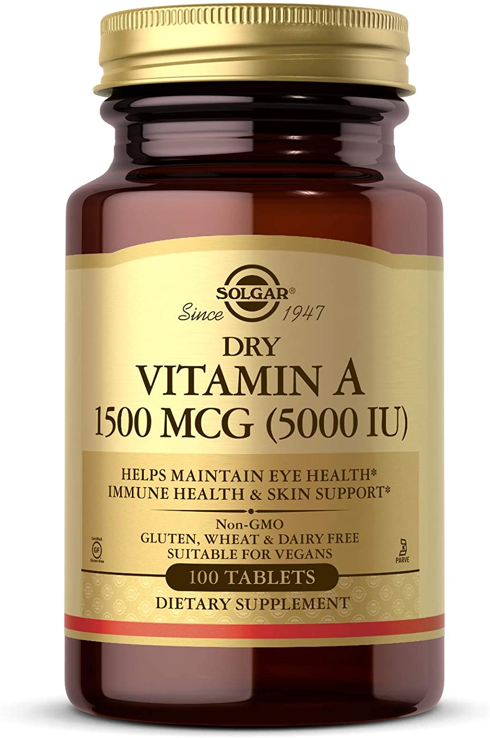 Solgar Dry Vitamin A 1500 mcg (5000 IU), 100 Tablets - Supports Healthy Eyes, Skin &amp; Immune System - Non-GMO, Vegan, Gluten Free, Dairy Free, Kosher - 100 Servings