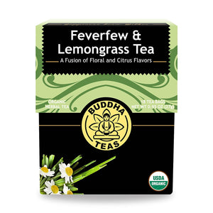 Buddha Teas Organic Feverfew & Lemongrass Tea - OU Kosher, USDA Organic, CCOF Organic, 18 Bleach-Free Tea Bags