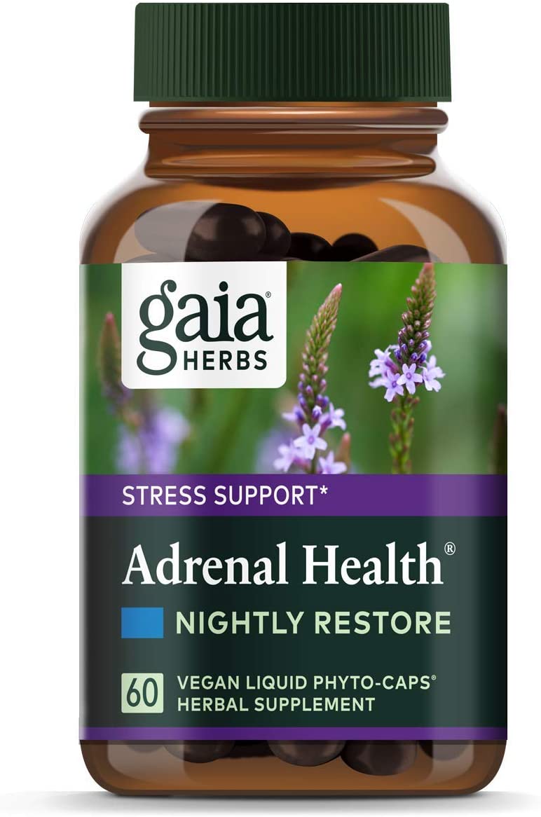 Gaia Herbs Adrenal Health Nightly Restore - Herbal Supplement with Ashwagandha, Magnolia Bark, Cordyceps, Lemon Balm, and More - 60 Vegan Liquid Phyto-Capsules