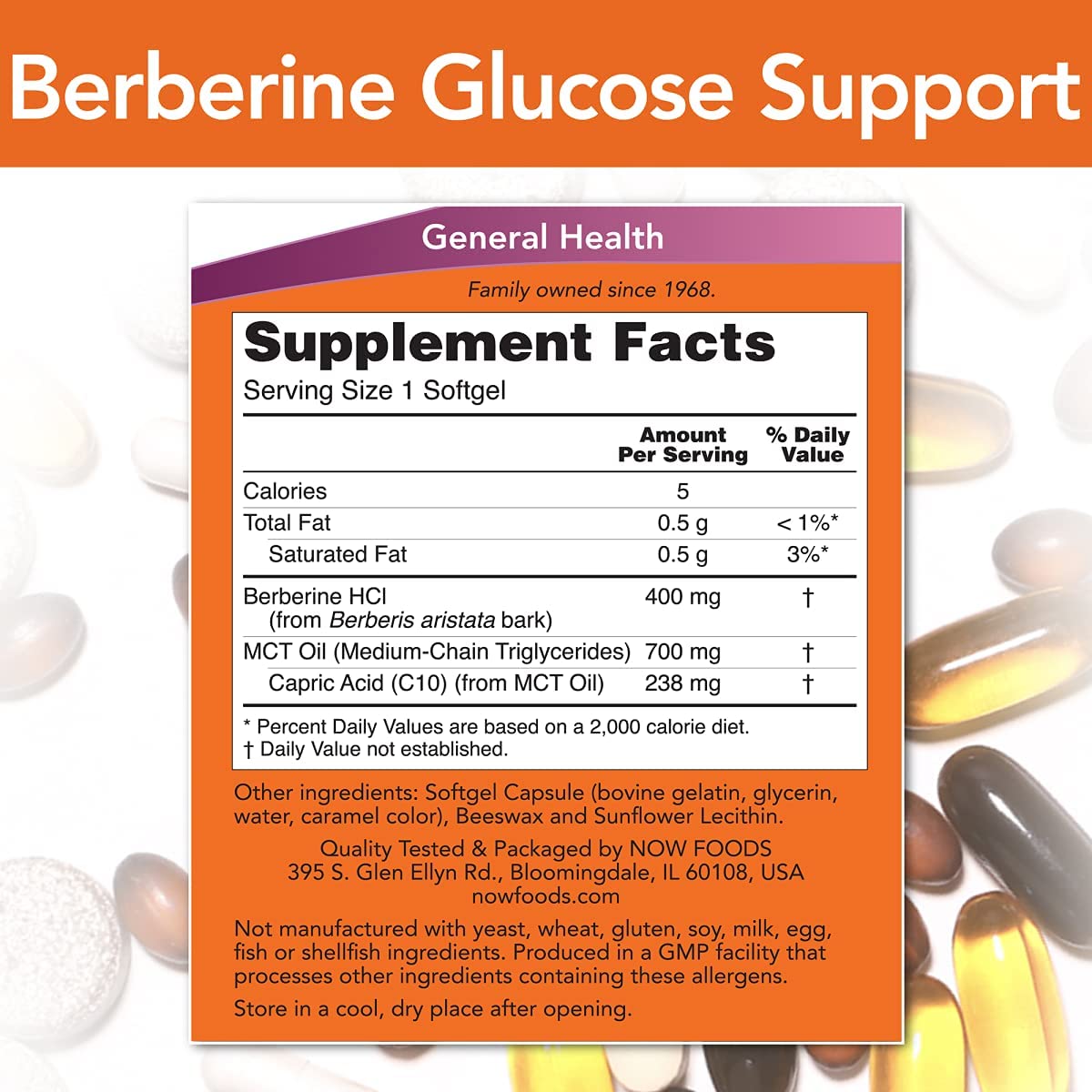 NOW Supplements, Berberine Glucose Support, Combined with MCT Oil for Optimal Berberine Absorption, 90 Softgels