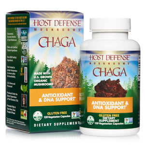 Host Defense, Chaga Capsules, Antioxidant and DNA Support, Daily Mushroom Supplement, Vegan, Organic, Gluten Free, 120 Capsules - Discount Nutrition Store