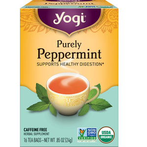 Yogi Organic Herbal Tea Caffeine Free Purely Peppermint, 16 Tea Bags