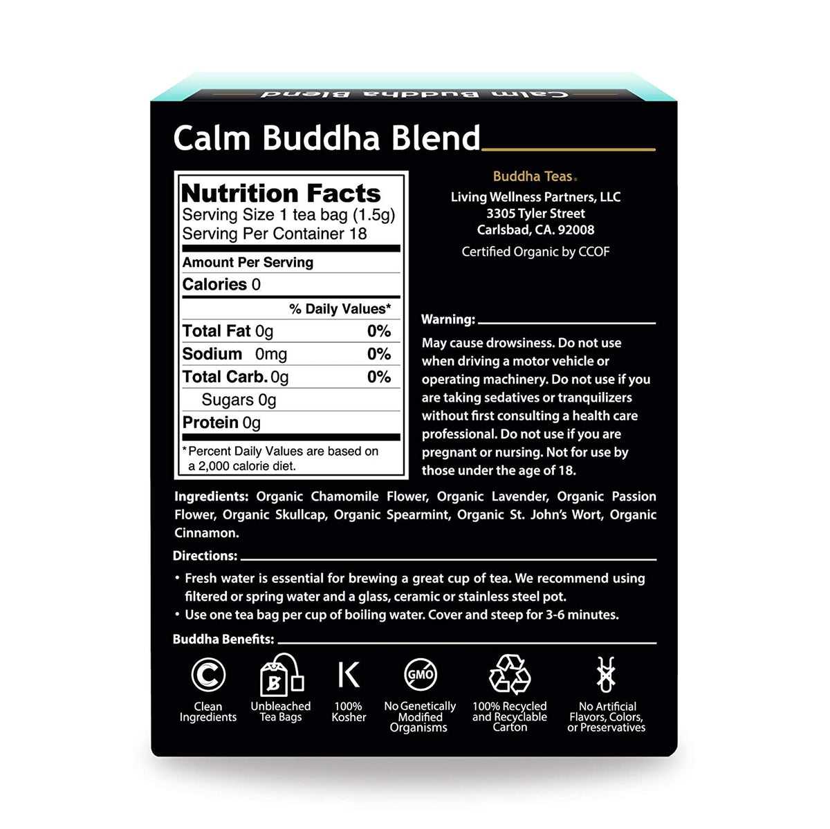 Buddha Teas Organic Calm Buddha Blend Tea 18 Bags