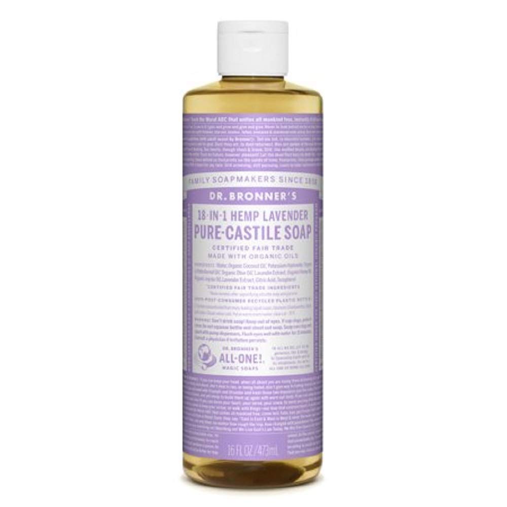 Dr. Bronner&#39;s - Pure-Castile Liquid Soap (Lavender, 16 ounce) - Made with Organic Oils, 18-in-1 Uses: Face, Body, Hair, Laundry, Pets &amp; Dishes, Concentrated, Vegan, Non-GMO