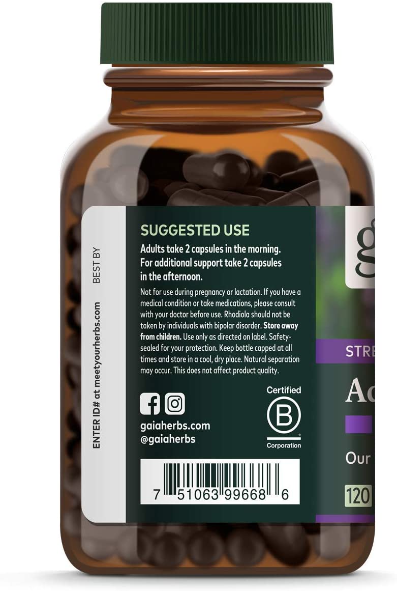 Gaia Herbs Adrenal Health Daily Support - with Ashwagandha, Holy Basil & Schisandra - Herbal Supplement to Help Maintain Healthy Energy & Stress Levels - 120 Vegan Liquid Phyto-Capsules (120 Count)