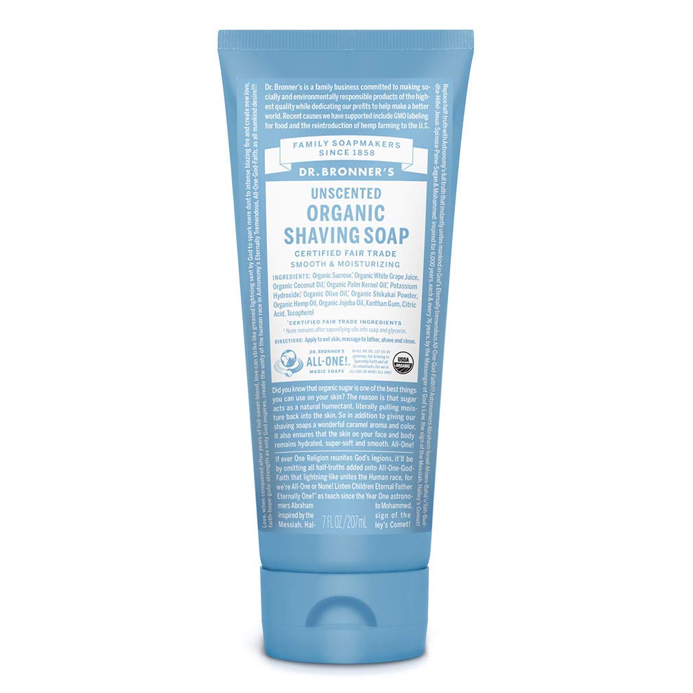Dr. Bronner&#39;s - Organic Shaving Soap (Unscented, 7 Ounce) - Certified Organic, Sugar and Shikakai Powder, Soothes and Moisturizes for Close Comfortable Shave, Use on Face, Underarms and Legs