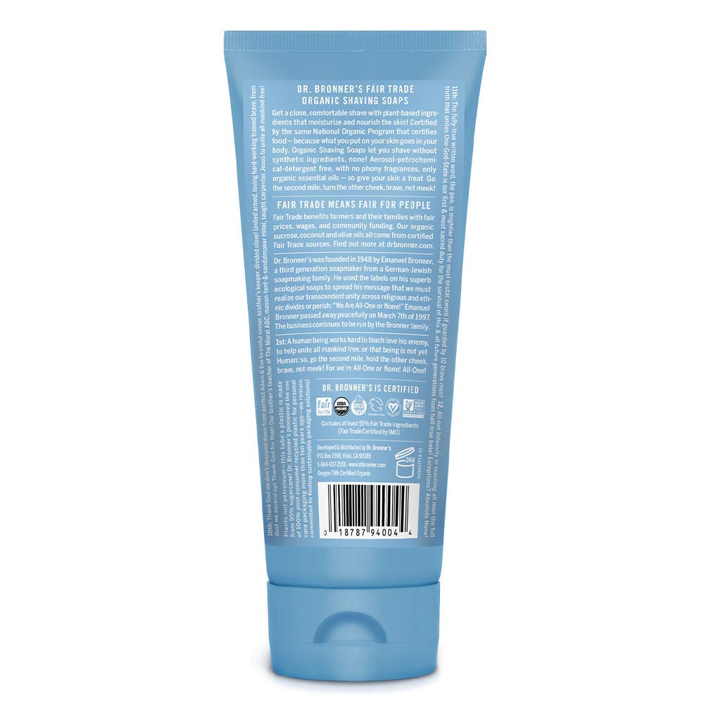 Dr. Bronner&#39;s - Organic Shaving Soap (Unscented, 7 Ounce) - Certified Organic, Sugar and Shikakai Powder, Soothes and Moisturizes for Close Comfortable Shave, Use on Face, Underarms and Legs