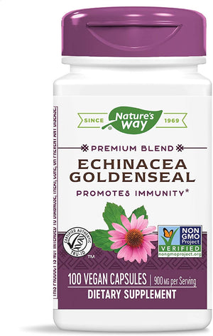 Nature's Way Echinacea Goldenseal, Premium Blend, Supports Immune Health*, 900 mg per 2-Capsule Serving, Non-GMO Project Verified, Vegan, 100 Capsules