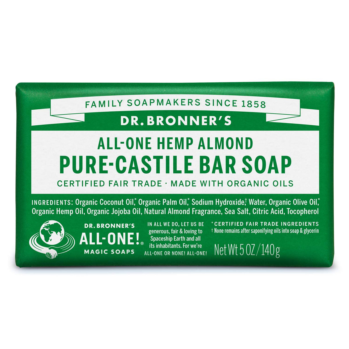 Dr. Bronner's All-One Hemp Almond Pure-Castile Bar Soap, 5 oz