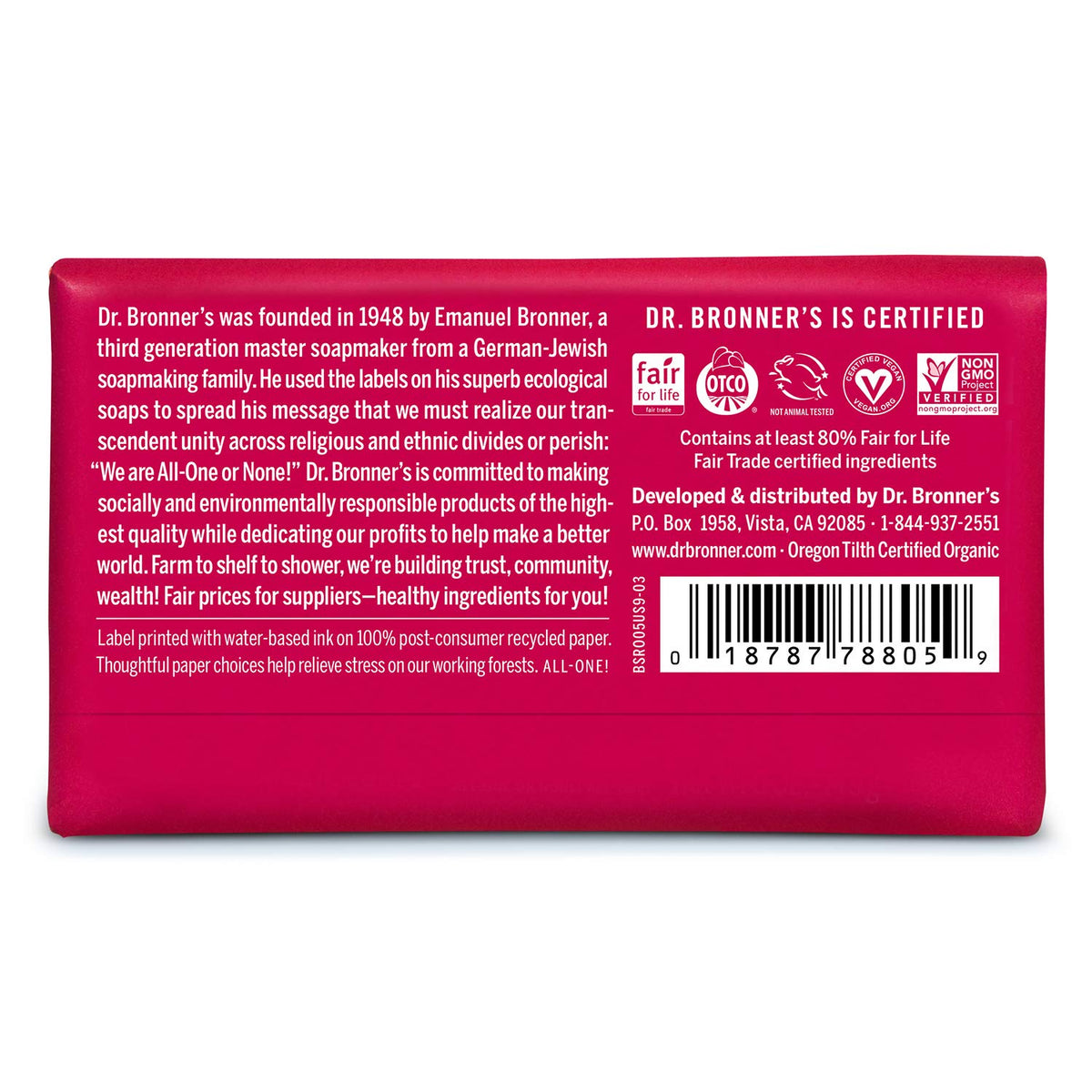 Dr. Bronner&#39;s - Pure-Castile Bar Soap (Rose, 5 ounce) - Made with Organic Oils, For Face, Body and Hair, Gentle and Moisturizing, Biodegradable, Vegan, Cruelty-free, Non-GMO