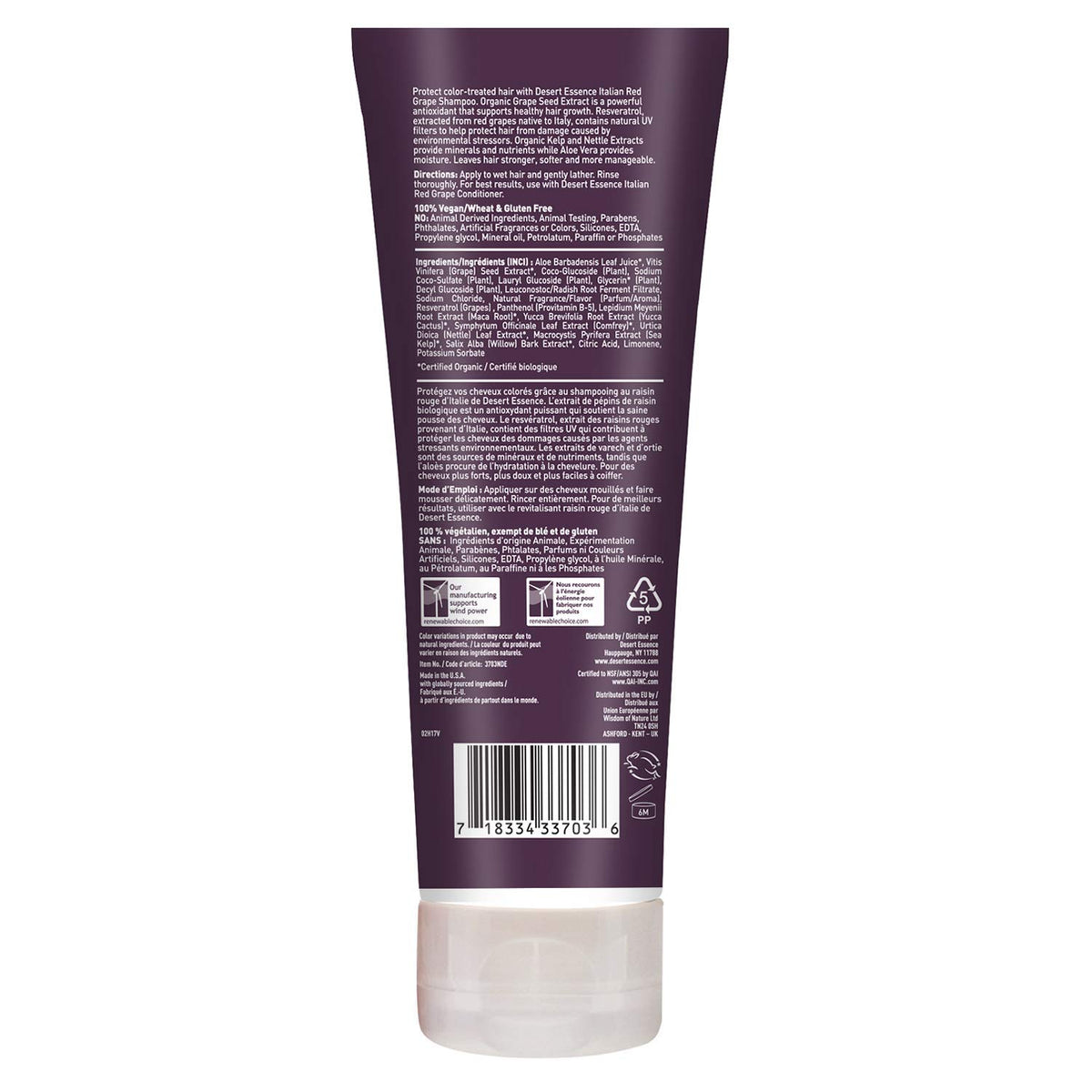 Desert Essence, Italian Red Grape Shampoo, 8.0 fl. Oz. - Gluten Free - Vegan - Cruelty Free - Moisturizing Shampoo - UV Protection - Color Treated Hair